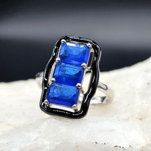 Sterling Silver 925 Ring Raw Sapphire Genstone Unique Silversmith